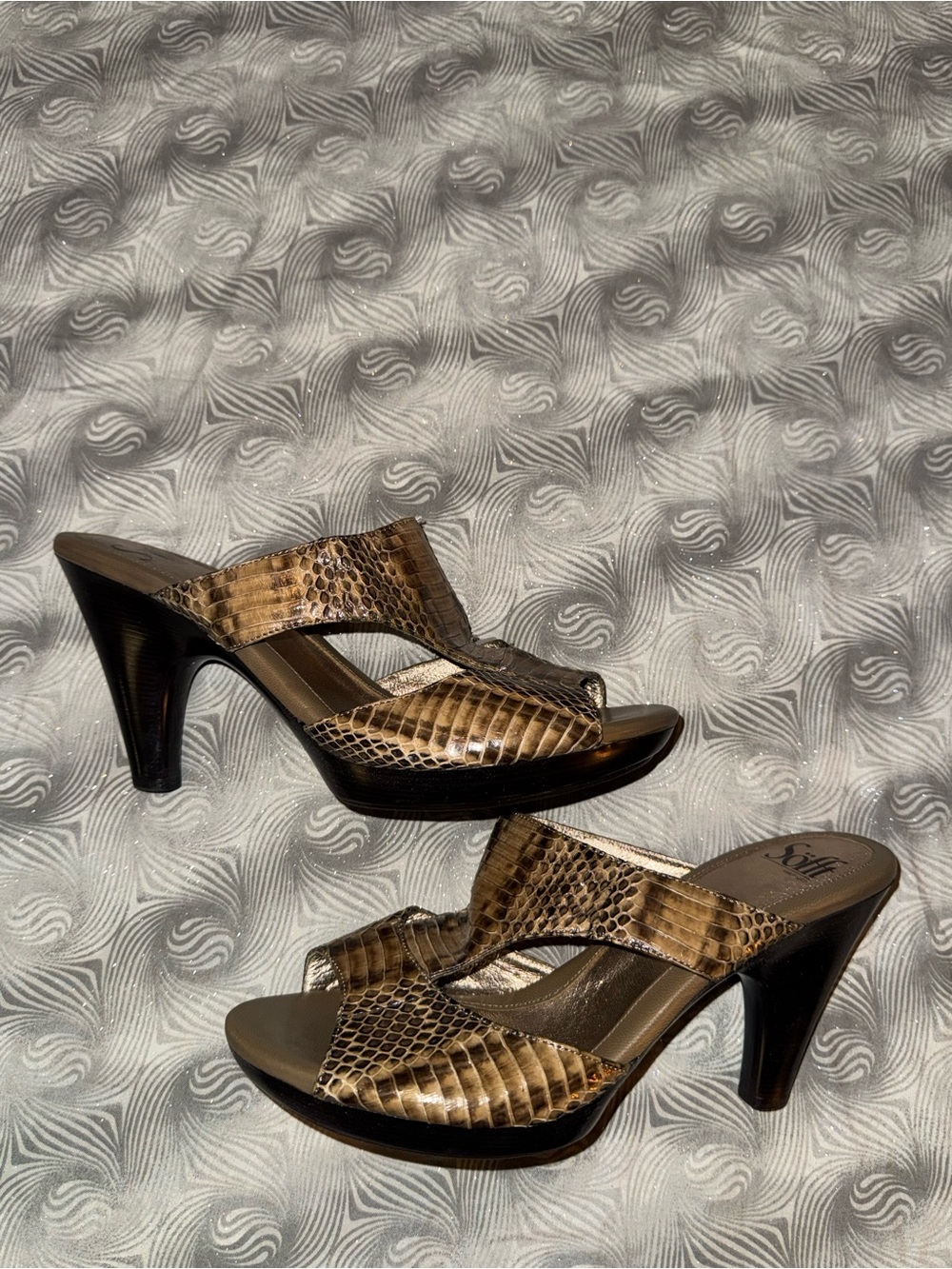 Women's Snakeskin Heeled Sandals - Brown